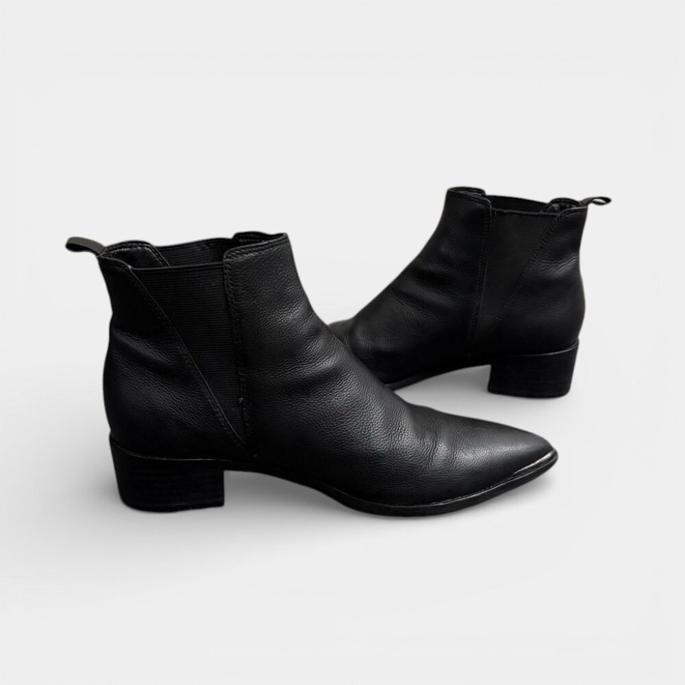 Marc Fisher Myale Black Leather Chelsea Ankle Block Heel Boots, Women Size 6M